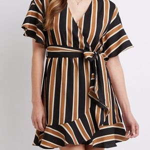 CHARLOTTE RUSSE Striped Flutter Sleeve Wrap Dress